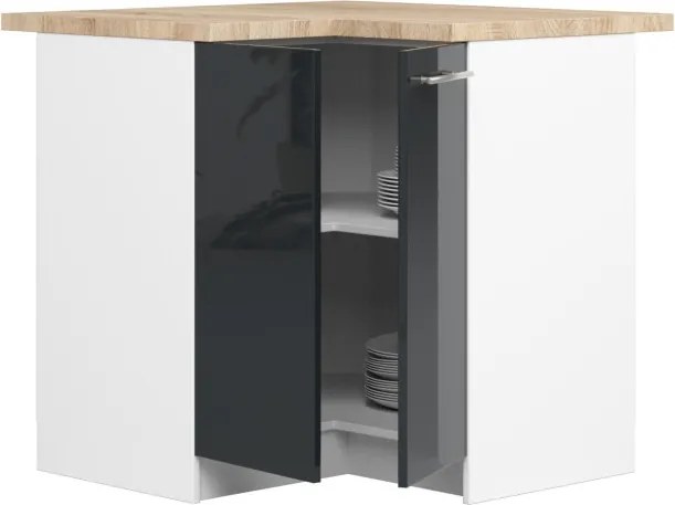 Spodná rohová kuchynská skrinka s doskou OLIWIA S90/90 biela / grafitová, lesk