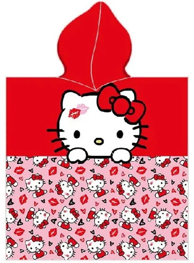 Dievčenské plážové pončo - osuška s kapucňou Hello Kitty - 100% bavlna - 55 x 110 cm - pre deti od 3 do 6 rokov