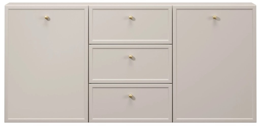 Závesná komoda Lorini 150 cm so zásuvkami - kašmír / zlaté úchytky