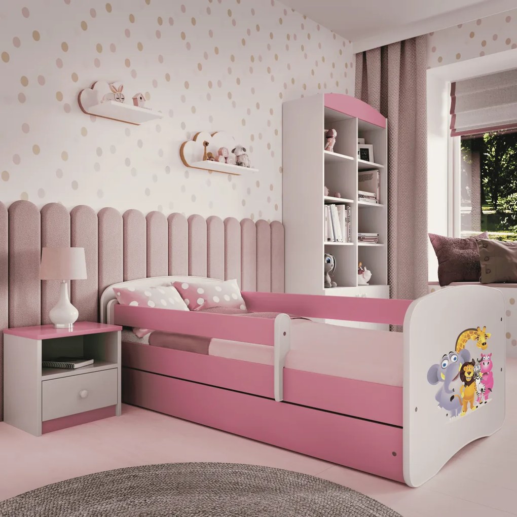 Kocot kids Detská posteľ Babydreams ZOO ružová, varianta 70x140, bez šuplíků, bez matrace