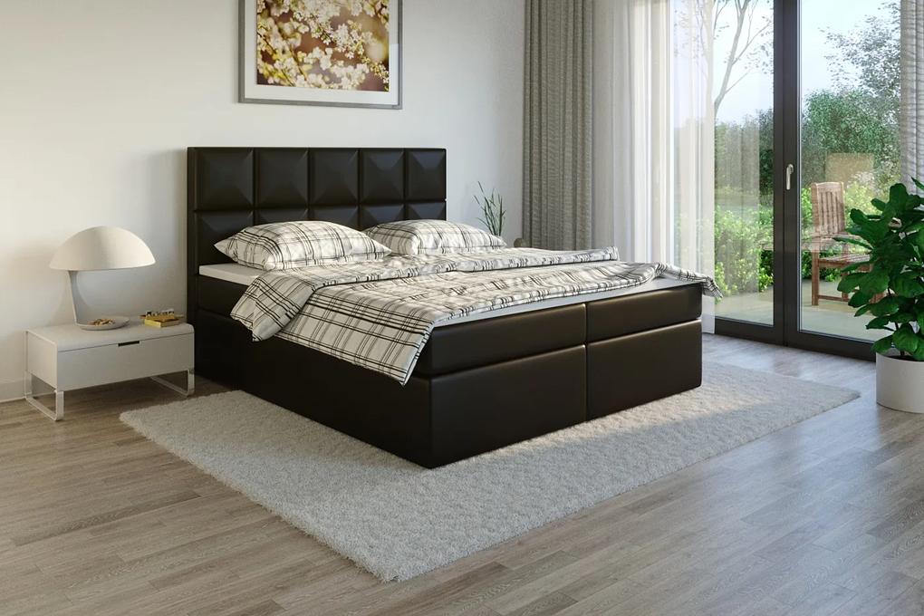 CONTEZZA Čalúnená posteľ TENANG Boxsprings, tmavo hnedá ekokoža PLOCHA SPANIA: 140 x 200 cm
