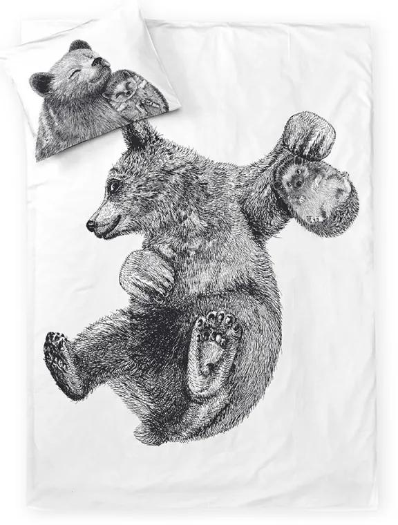 Obliečky Karhu ja Silli Medveď a ježko 150x210 50x60, biobavlna, čierno-biele