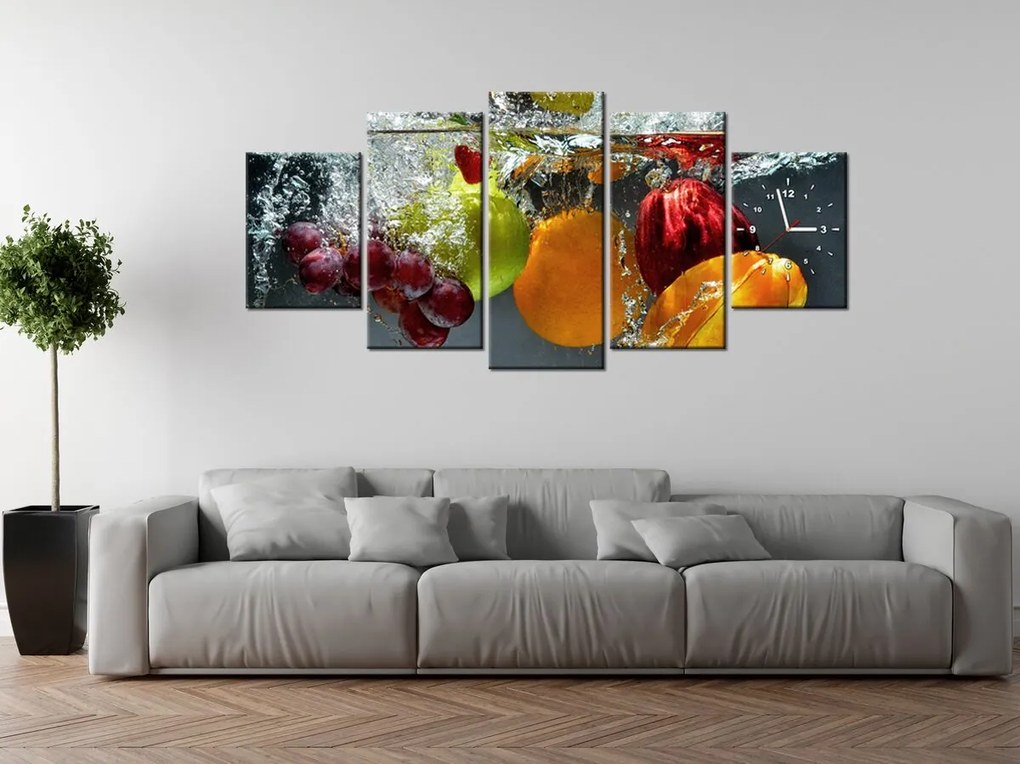 Gario Obraz s hodinami Sladké ovocie - 5 dielny Rozmery: 150 x 70 cm