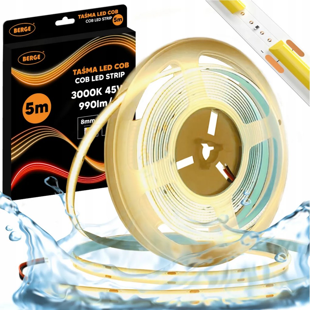 BERGE LED pásik COB Neon 12V - 480D - 9W/m - IP67 - 5m - 990lm - teplá farba
