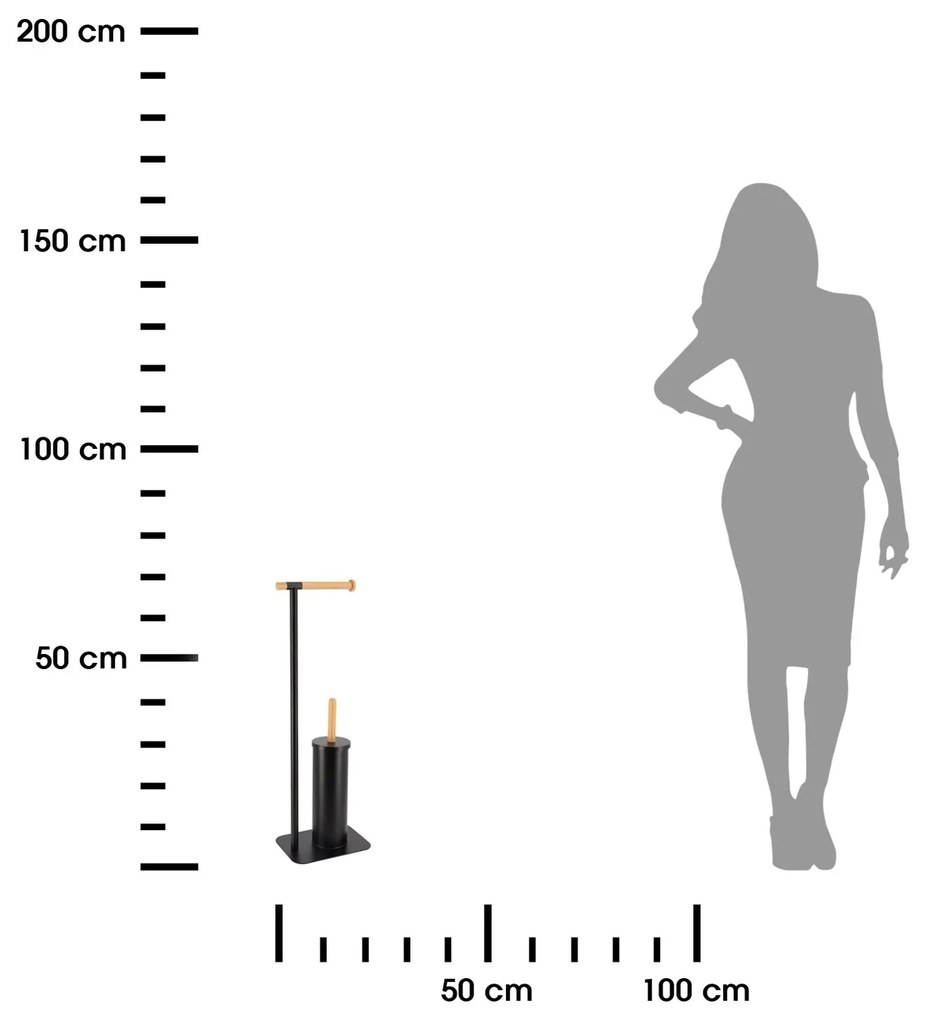 Stojan na toaletný papier a WC kefu Black Bamboo, čierna/s drevenými prvkami