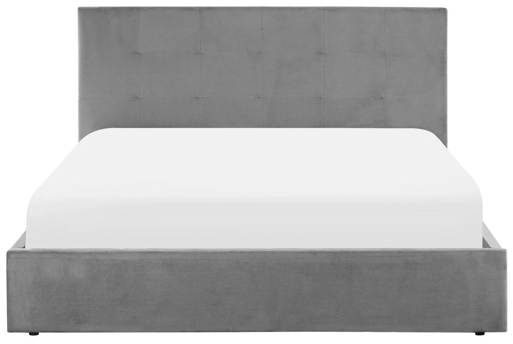 Zamatová posteľ s úložným priestorom 140 x 200 cm sivá LORIENT Beliani