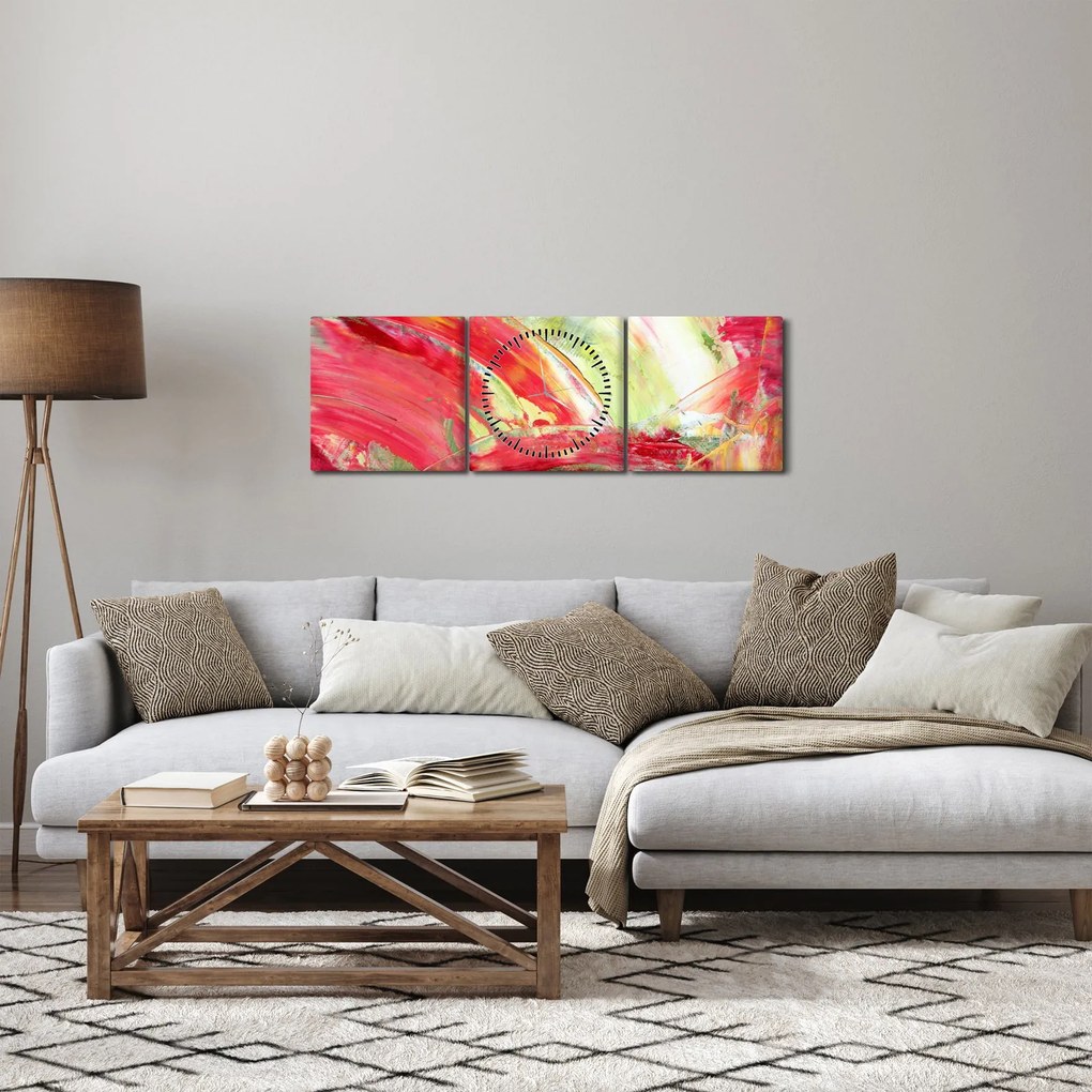 Obraz abstrakcie - maľba (s hodinami) (90x30 cm)