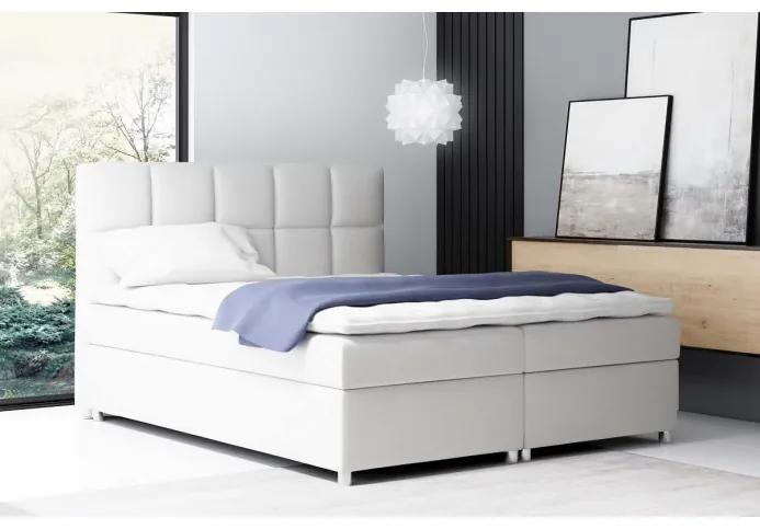 Veľká čalúnená posteľ Tina biela eko koža 200 + topper zdarma