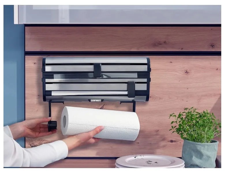 Nástenný kovový držiak na fólie a papierové utierky v striebornej farbe Parat Royal – LEIFHEIT