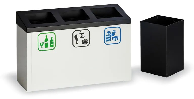 Odpadkový kôš na triedenie odpadu, 3x9 l, kovový