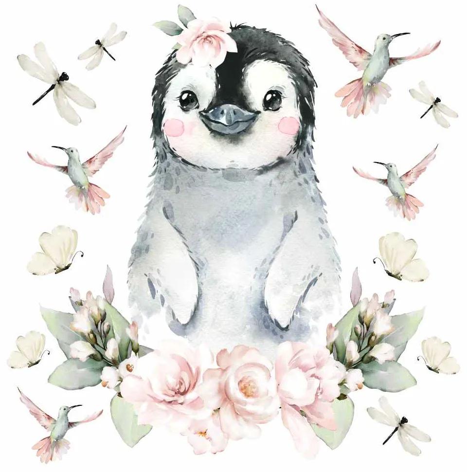 Gario Detská nálepka na stenu Animals among flowers - tučniak