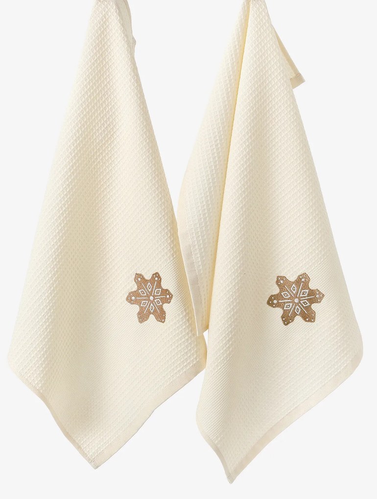 Goldea vianočná kuchynská vaflová utierka s výšivkou - perník na krémovom 50 x 70 cm