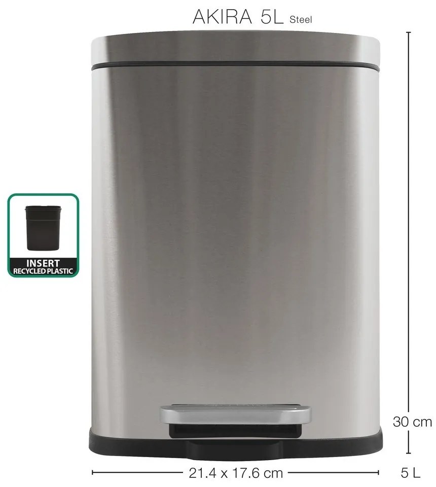 Nášľapný oceľový odpadkový kôš v matne striebornej farbe 5 l Akira – Spirella