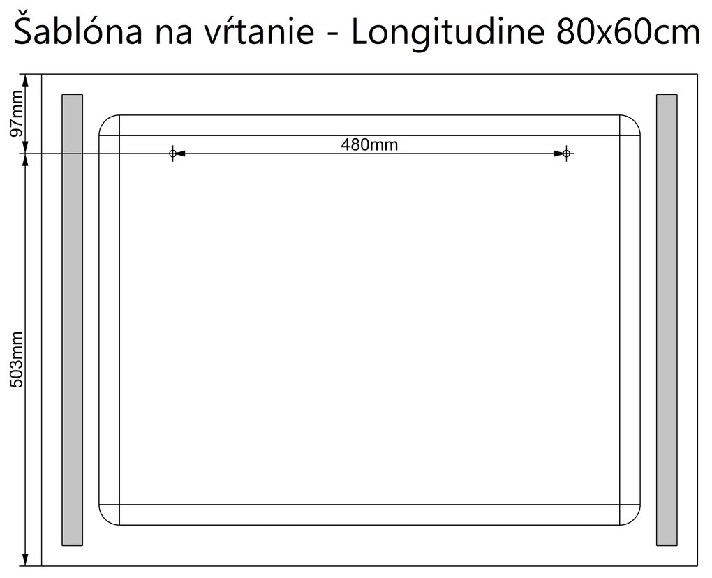 LED zrkadlo Longitudine 80x60cm teplá biela - dotykový spínač