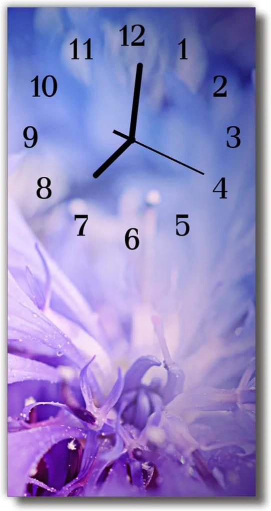 Sklenené hodiny vertikálne  Kvety Kvetinové plátky fialové