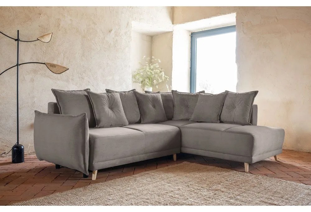 Svetlohnedá menčestrová rozkladacia rohová pohovka (pravý roh) Lazy Lukka – Miuform