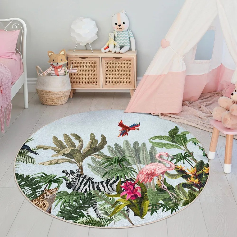 Prateľný detský koberec ø100 cm Jungle – Mila Home