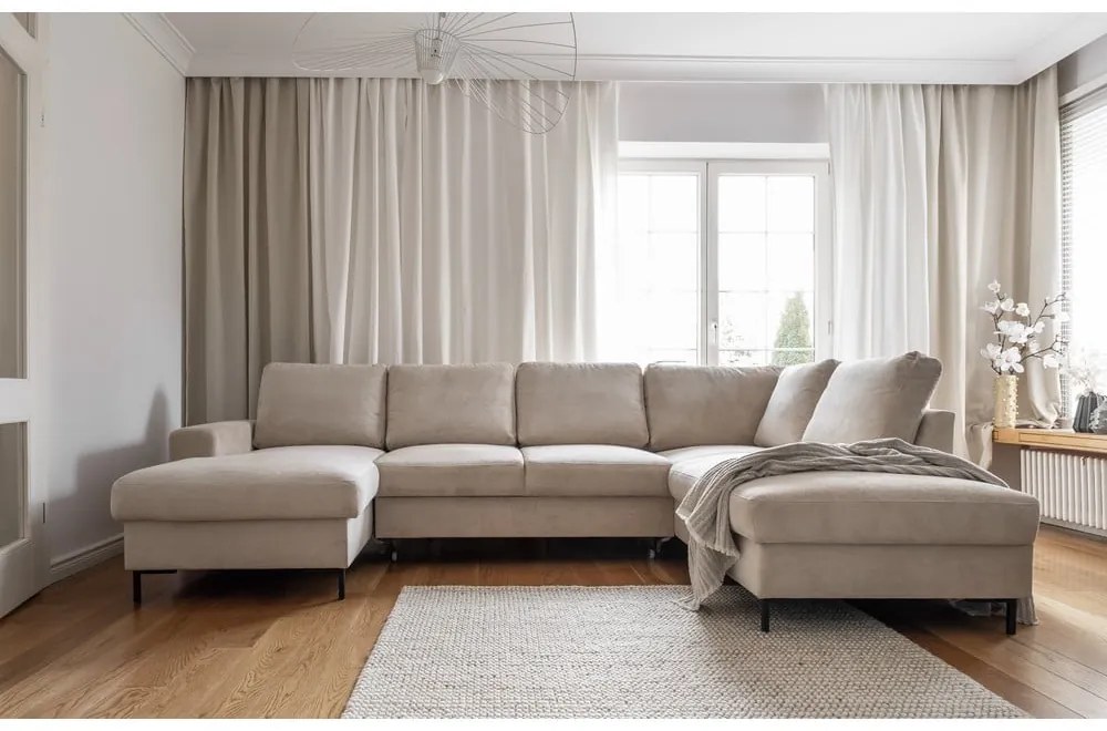 Béžová menčestrová rozkladacia rohová pohovka (pravý roh) Lofty Lilly – Miuform