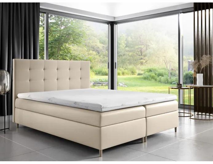 Čalúnená posteľ Alexa s úložným priestororm béžová eko koža 180 x 200 + topper zdarma