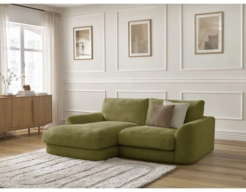 Kaki ženilková rohová pohovka (ľavý roh/s leňoškou) Leonore – Bobochic Paris