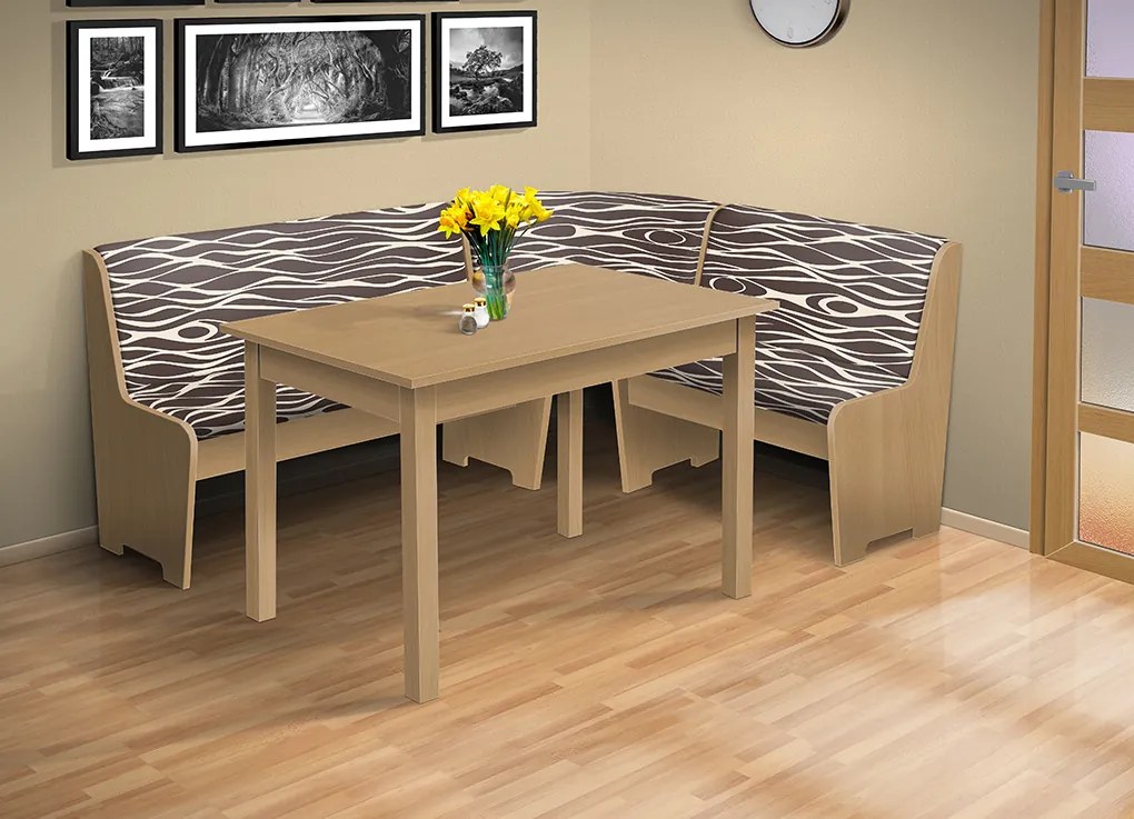 Nabytekmorava Rohová lavica so stolom farba lamina: buk 381, čalúnenie vo farbe: Mega 13 V3 šedá