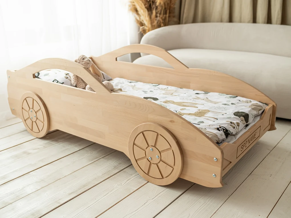 Woodisio Posteľ pre chlapca AUTO - buk Farba: Tranparentný matný lak, Variant: 200 x 80