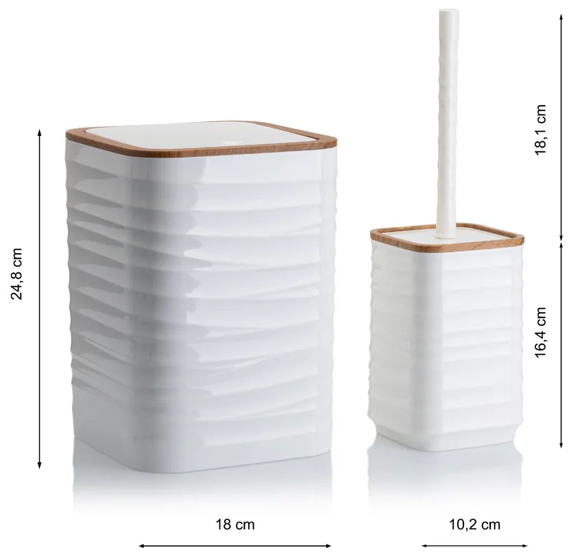 Sada kúpeľňových doplnkov Wave, biela/prvky s povrchovou úpravou v dekore dreva