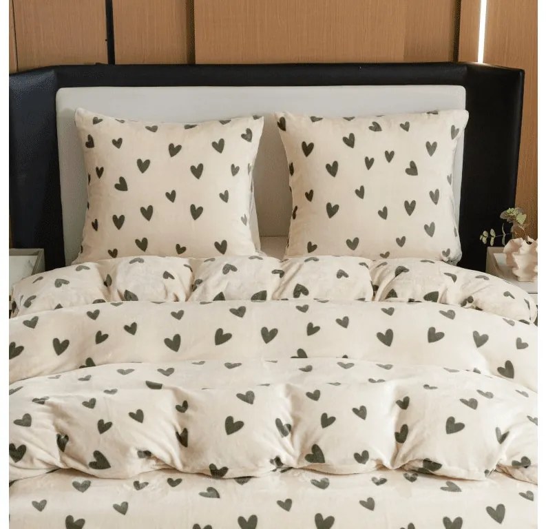 Mikroplyšové obliečky HEARTINO krémové Rozmer obliečky: 70 x 90 cm | 140 x 220 cm