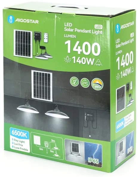 Aigostar - LED solárny luster 2xLED/70W/12V 12000 mAh 6500K priemer 23,5 cm
