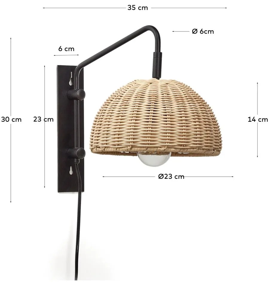 Nástenné svietidlo v čierno-prírodnej farbe ø 23 cm Damila – Kave Home