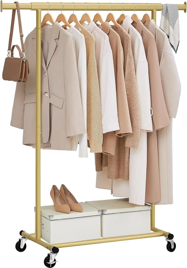 Kolesový stojan na oblečenie, vysoká nosnosť 100 kg, 45 x (92–132) x 161,5 cm, svetlo zlatý