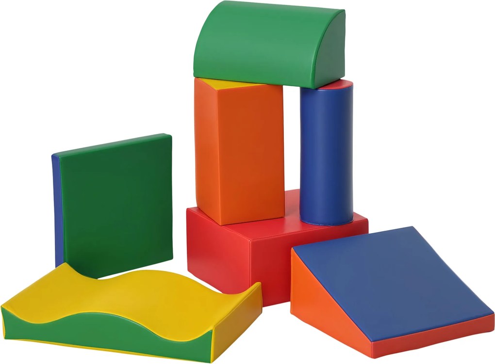 HOMCOM 7 PCS. Mäkké stavebné bloky pre deti - Hračky na hranie a šplhanie - Veľké mäkké bloky - Stavebná súprava z molitanu pre bábätká a batoľatá - M