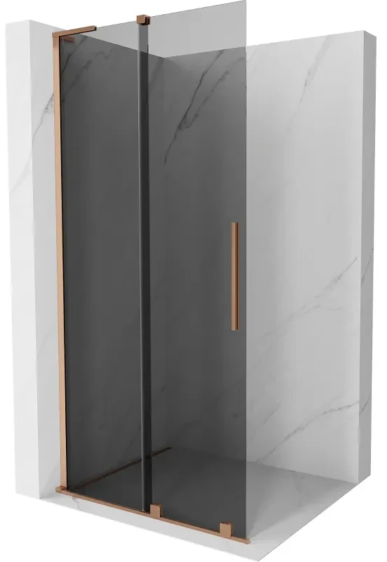 Mexen Velar L, posuvná sprchová zástena Walk-in 110 x 200 cm, 8mm šedé sklo, medená matná, 871-110-003-43-65