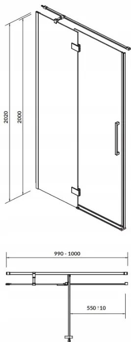 Cersanit Crea, krídlové dvere do otvoru 100X200 cm (ľavé), 8mm číre sklo, chrómový profil, S159-001
