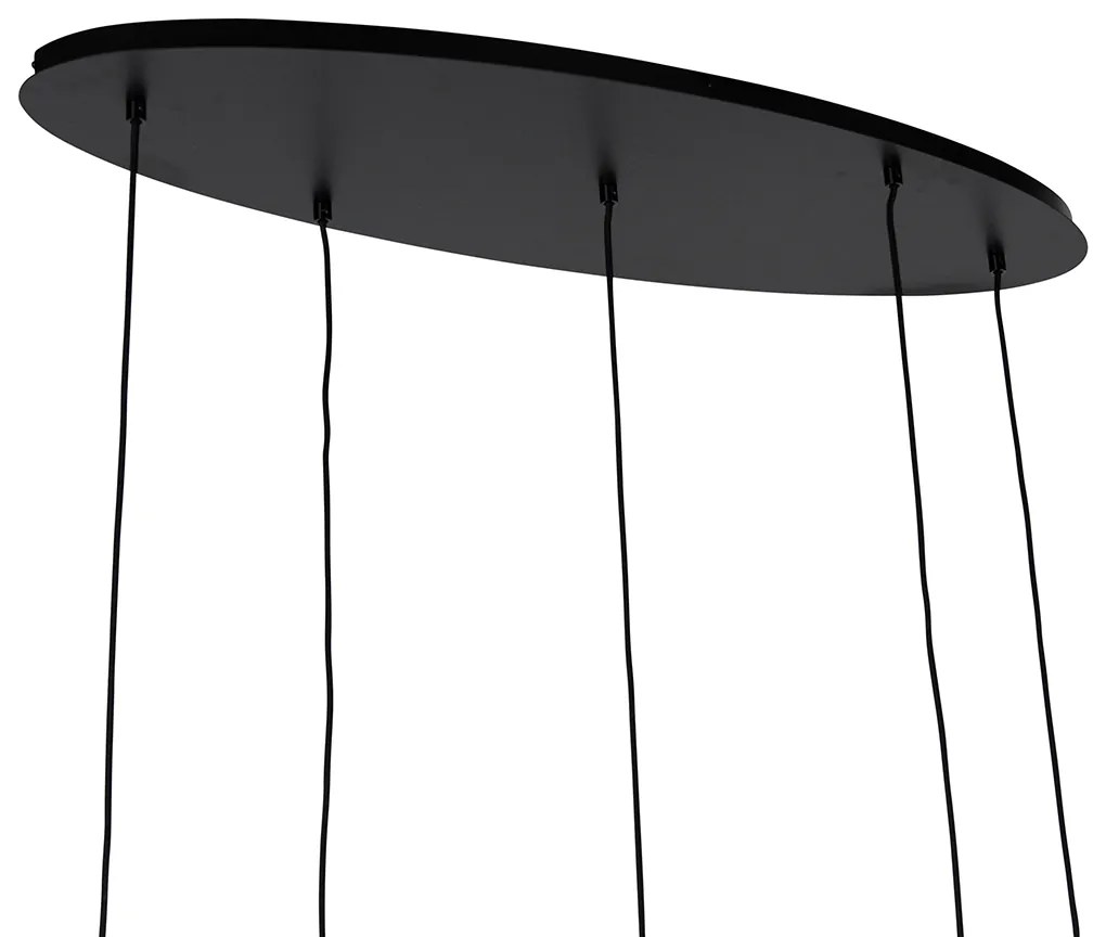 Závesné svietidlo čierne so zlatom a dymovým sklom oválne 5-svetlo - Zuzanna