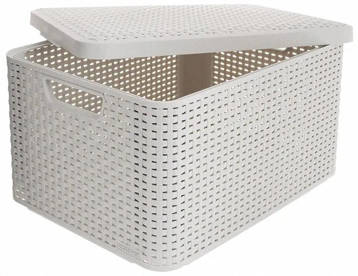 Úložný box, ratanový košík, STYLE2 Curver s vekom, krémový (46 x 25 x 33 - 30 l)