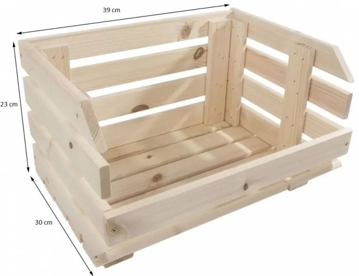 Čisté dřevo Drevená debnička, s predným výkrojom, stohovateľná, 37 x 28 x 21 cm