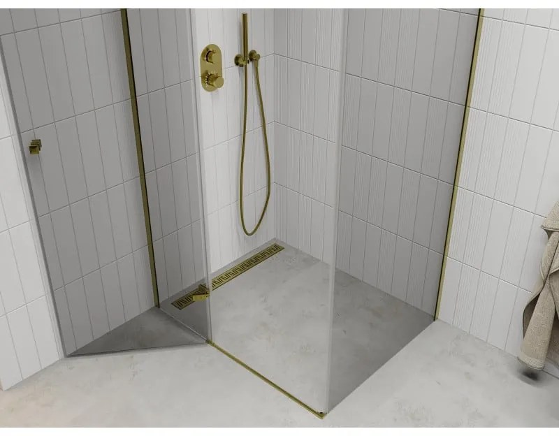 Mexen Roma, sprchovací kút 70 (dvere) x 100 (stena) cm, 6mm číre sklo, zlatý profil, 854-070-100-50-00