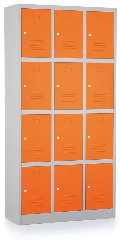Kovová šatníková skrinka - 12 boxov, 90 x 40 x 185 cm, cylindrický zámok, oranžová - ral 2004