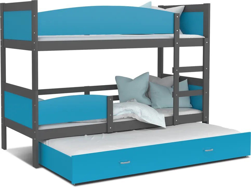 GL Poschodová posteľ s prístelkou Swing 3 grafit MDF 190x80 Farba: Modrá