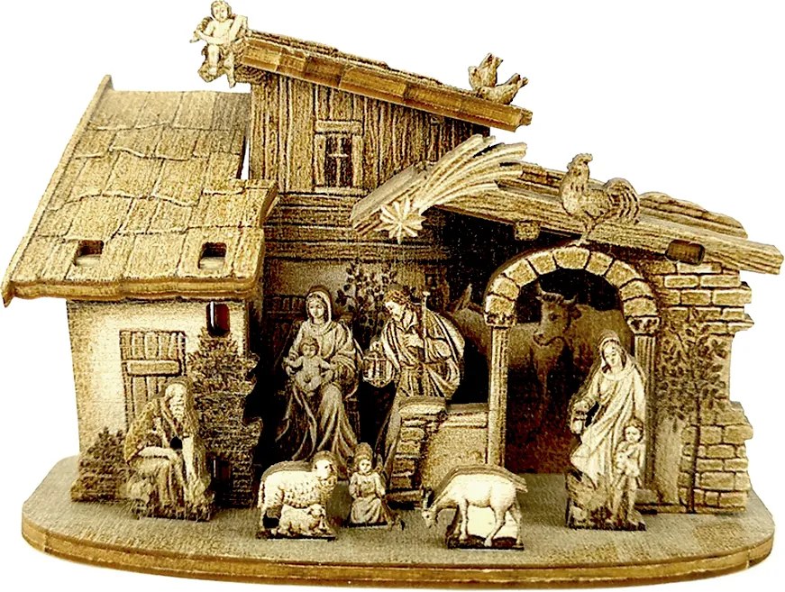 AMADEA Drevený skladací betlehem sépiový 3D 6 cm