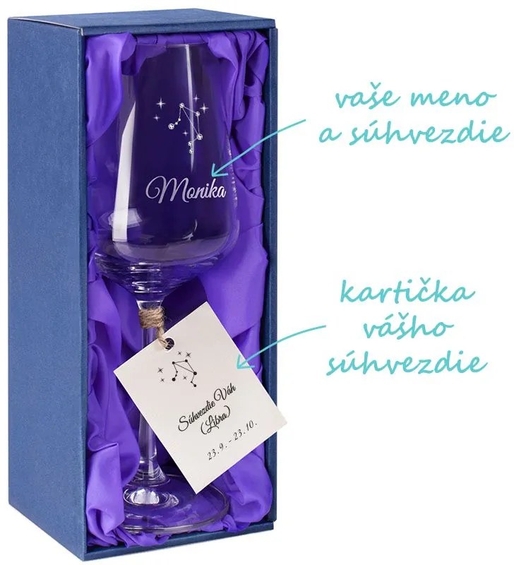 Pohár na víno súhvezdia Váh s kryštálmi