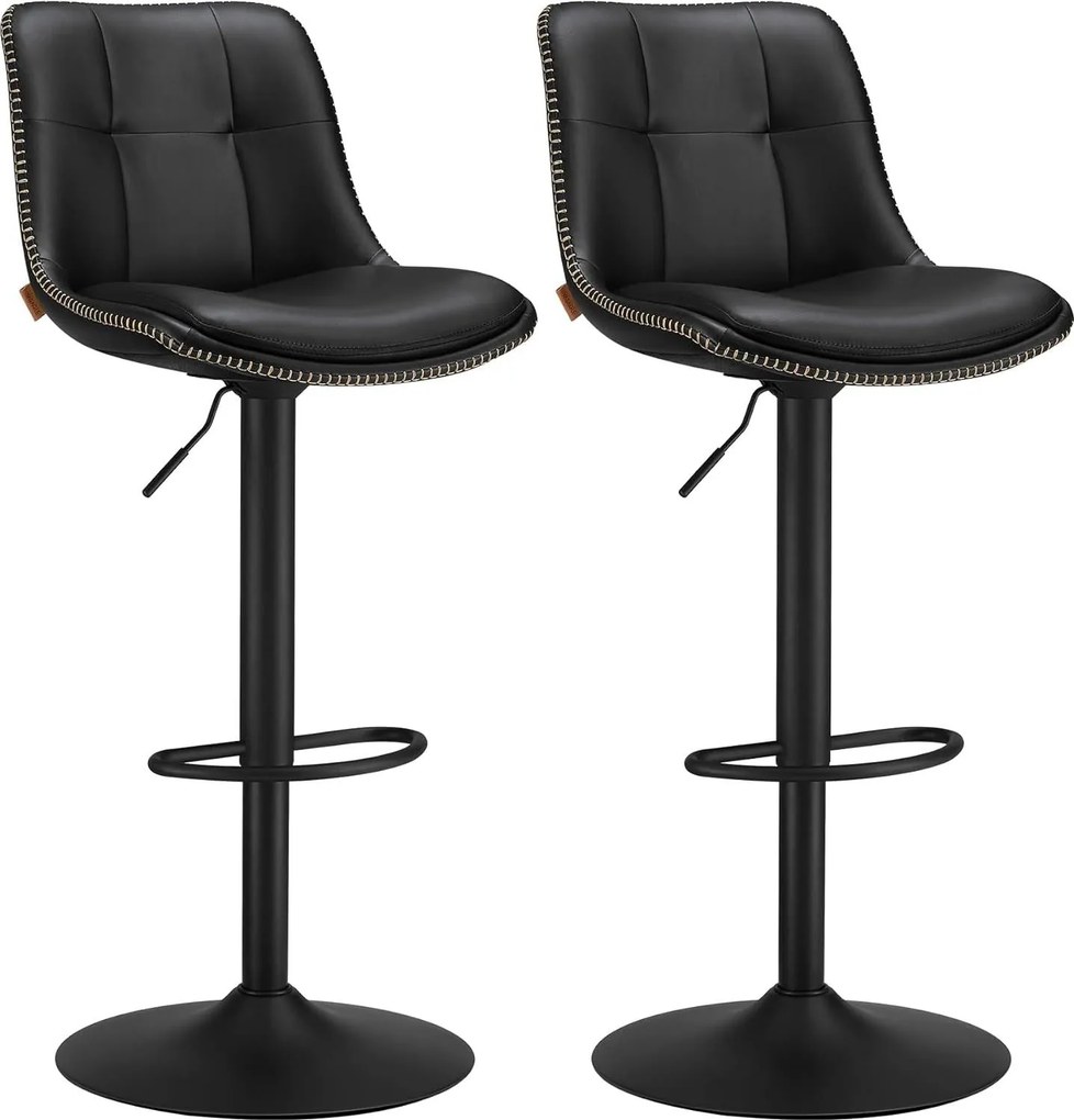 Sada 2 barových stoličiek s nastaviteľnou výškou, otočná kuchynská stolička, čierne