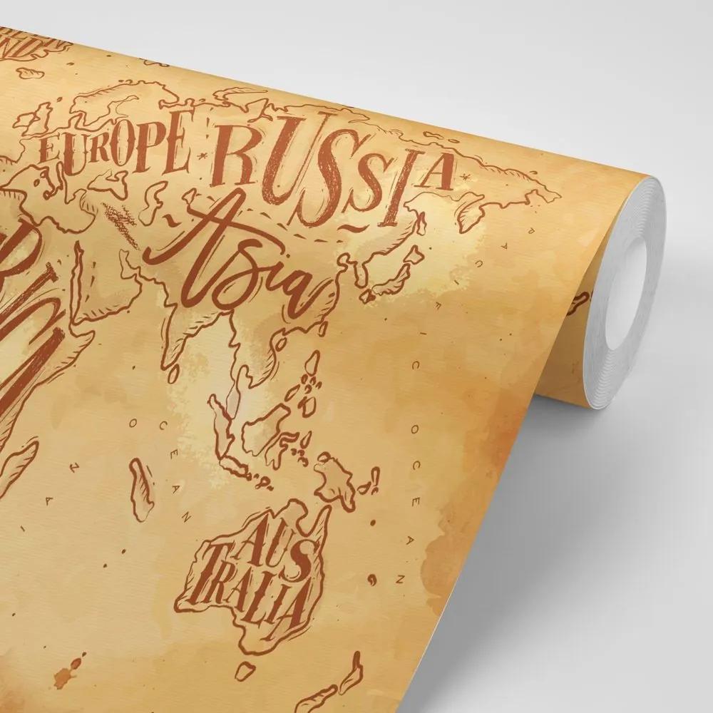 Samolepiaca tapeta moderná mapa sveta na vintage podklade - 375x250