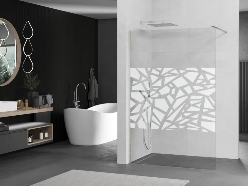 Mexen Kioto, sprchová zástena Walk-In 120 x 200 cm, 8mm číre sklo biely vzor, brúsená oceľ profil, 800-120-101-97-85