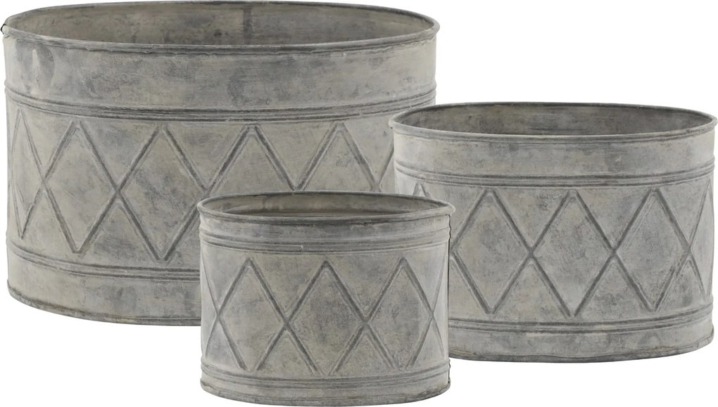 Sada 3ks zinkových kvetináčov so vzorom Zinc Antique – 18*13*12/ 15*11*10/ 12*9*9 cm