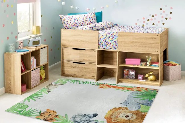 Detský koberec protišmykový BAMBINO 54090 Zvieratá, biely / zelený