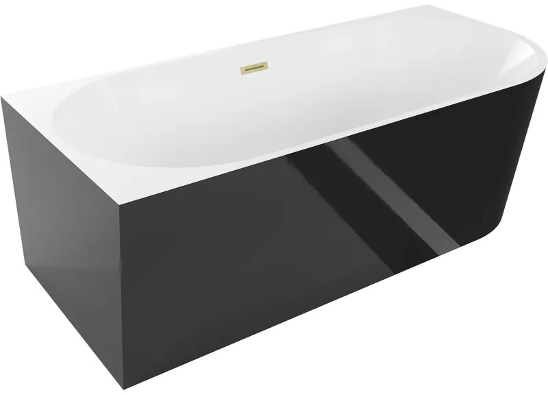 Mexen Mia, voľne stojaca rohová vaňa, lavá, 180 x 80 cm, biela-čierna, zlatý matný prepad, 52691808075L-55