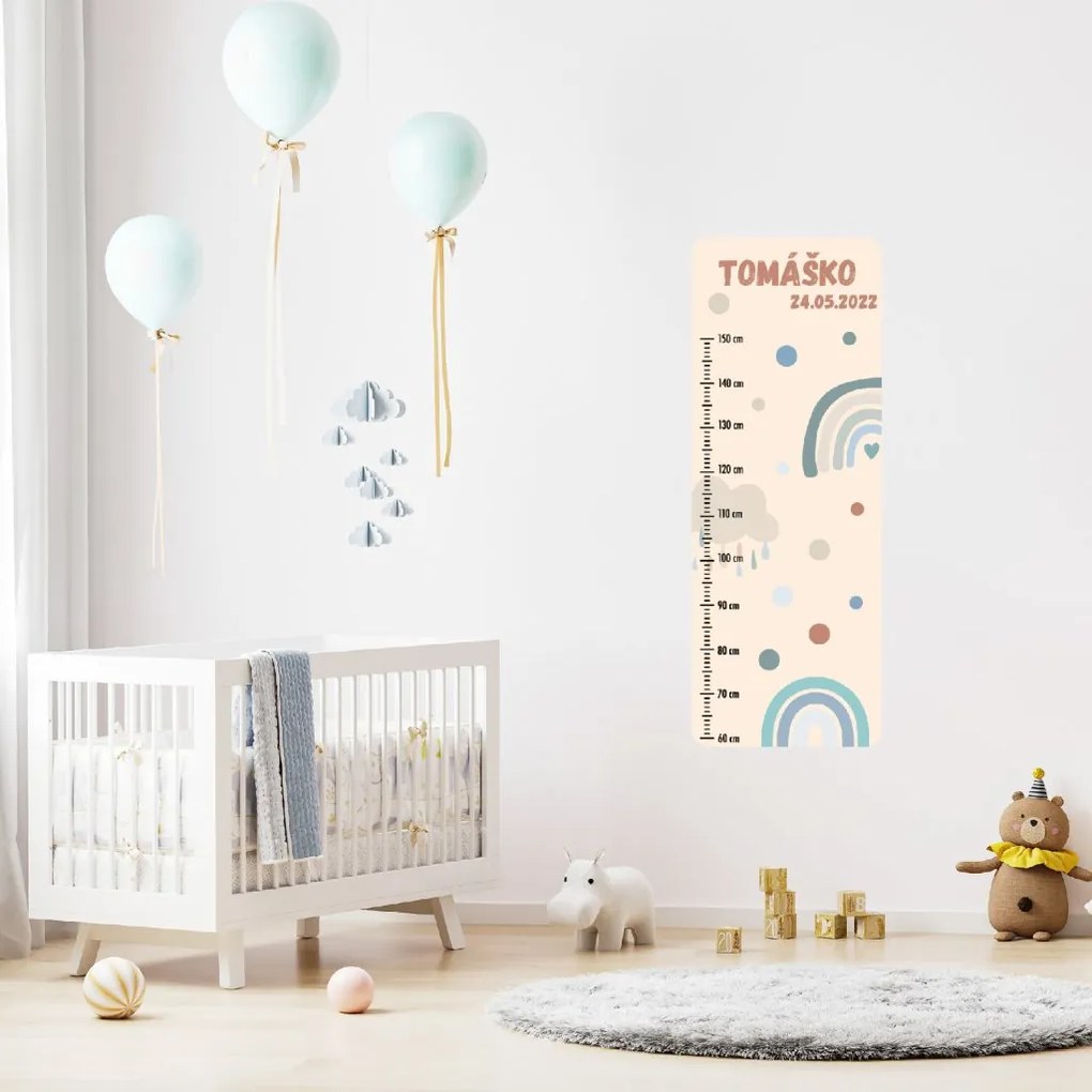 PIPPER. Textilná nálepka na stenu "Detský meter s menom - Dúha 2"