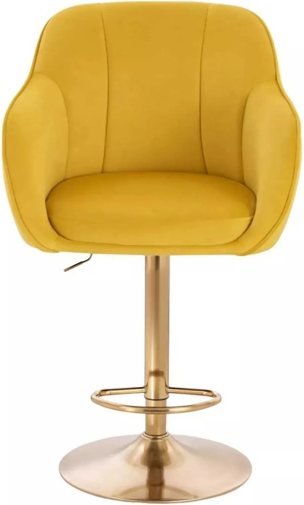 LuxuryForm DESIGN Barová stolička AVOLA VELUR na zlatom tanieri - žltá